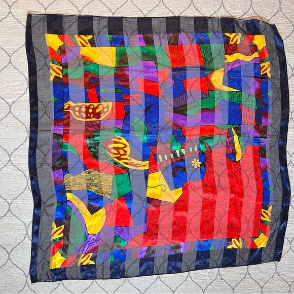 Cubist vibrant jewel tone scarf - Picture 5 of 5